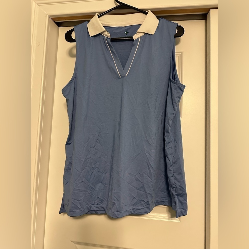 Tuckernuck Tnuck Caroline Polo Sleeveless Collared Top XL Blue Logo Preppy Sport